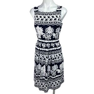 Indications Embroidered Navy Blue Floral Print Cocktail Mini Dress Size 4